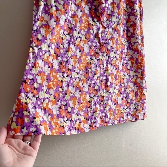 Anthropologie Leifsdottir Silk Ruffle Sleeveless Blouse Orange/Purple Florals, 8 - Picture 6 of 12